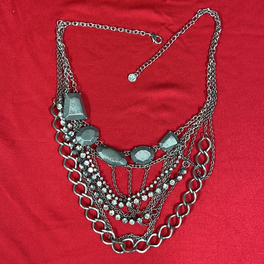 NWOT Multi-Chain & Rhinestone Victorian-Gothic Necklace - Picture 4 of 11